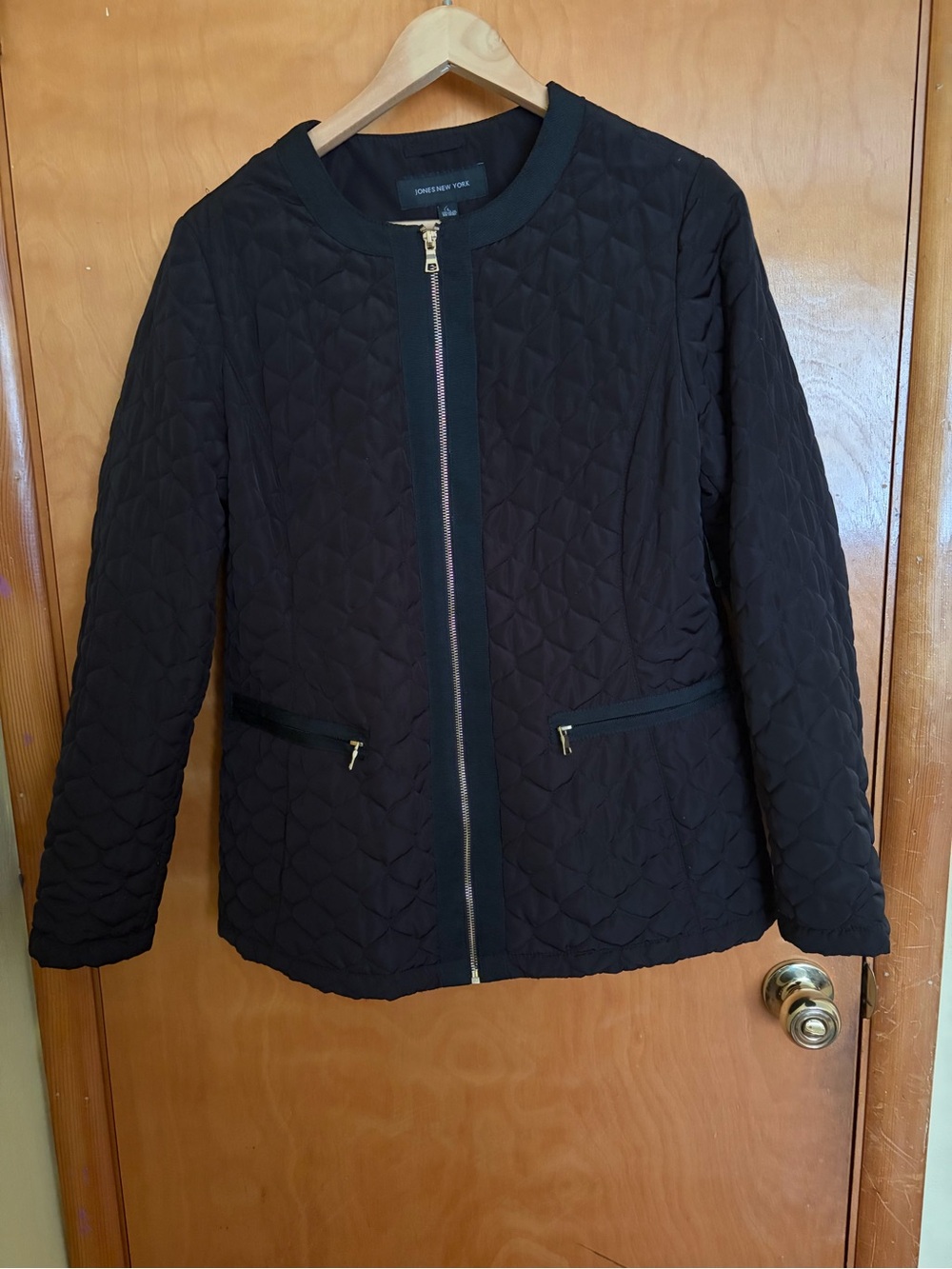 Jones New York Black Quilted Zip Front Jacket Y2K